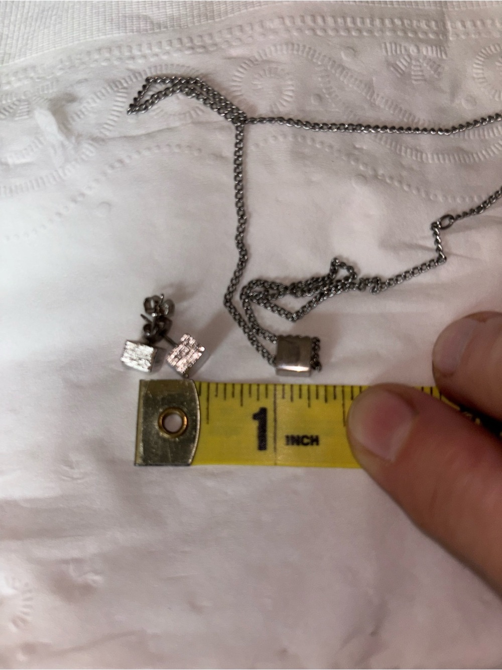 Avon Silver-Tone Square Pendant Necklace and Earrings Set